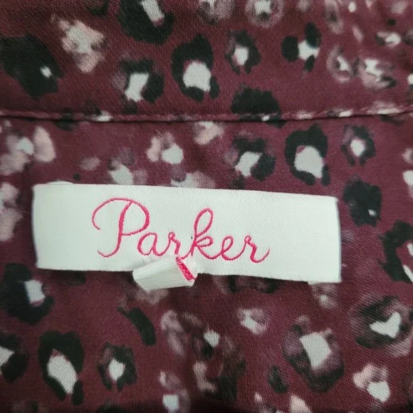 Parker Tilly Printed Ruffle Combo Blouse Sz M Dark Burgundy - Picture 6 of 10